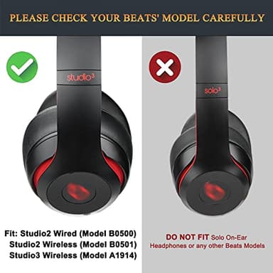 SoloWIT Replacement Ear Pads Cushions for Beats Studio 2.0 & 3 Wired/Wireless Over-Ear Headphones, Earpads with Soft Protein Leather, Noise Isolation Memory Foam (Black) - Image 2