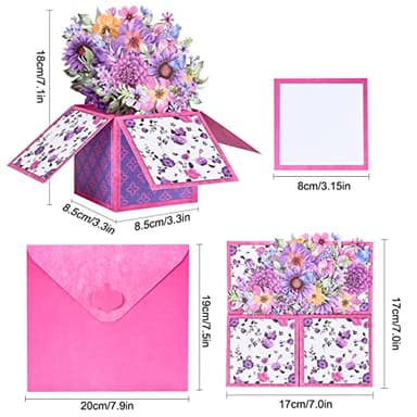 POPGIFTU Mother's Day Pop Up Card, Purple Flower Bouquet Birthday Card for Mom, Mother, Grandma, Women, Wife, Daughter, with Notecard & Envelope - Image 2