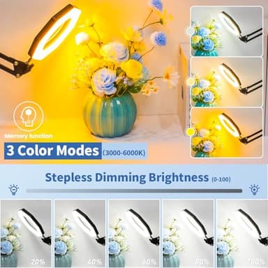 10X Magnifying Glass with Light and Clamp, KIRKAS Octagon LED Magnifying Lamp, 3 Color Modes and Stepless Dimmable, Hands Free Lighted Magnifier Glass Lens for Crafts, Repair, Close Work - Black - Image 3