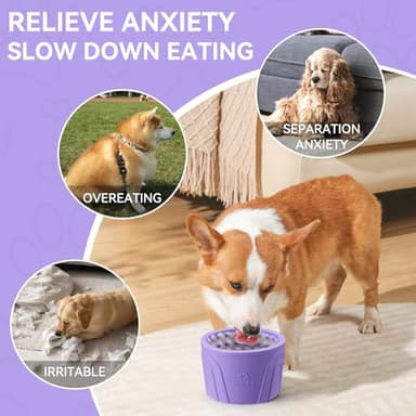 Dog Slow Feeder Lick Bowl, Anxiety Relief Dog Licking Mat Treat Dispenser, Non-Slip Anti-Choking Slow Eating Lick Bowl for Small Medium and Large Breed Dogs, BPA Free Silicone(Purple,S) - Image 5