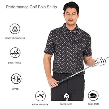Alex Vando Mens Golf Shirt Moisture Wicking Quick-Dry Print Performance Polo Shirts for Men,Black Golf,L - Image 4