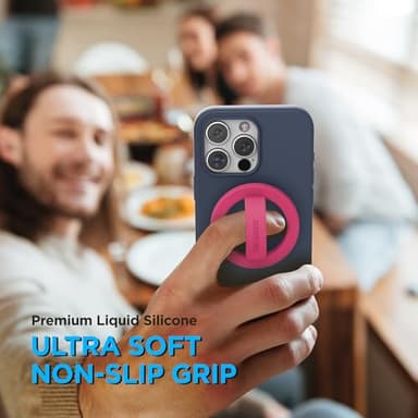Encased Magnetic Phone Grip Holder (Compatible with MagSafe) Thin Silicone Finger Loop Ring for iPhone (Dark Pink) - Image 6