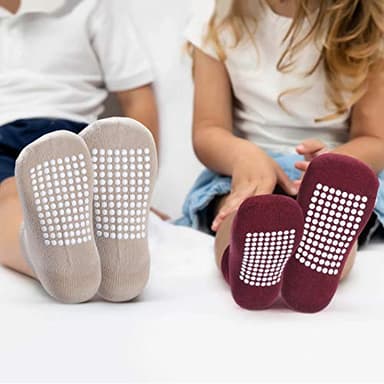 JAKIDAR 12 Pack Baby Toddler Socks Non Slip Grip Cotton Crew Socks for Boys Girls Infants Kids, Angola Red, 12-24 Months - Image 8