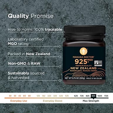 MANUKA DOCTOR - MGO 925+ Manuka Honey Monofloral, 100% Pure New Zealand Honey. Certified. Guaranteed. RAW. Non-GMO (8.75 oz) - Image 2