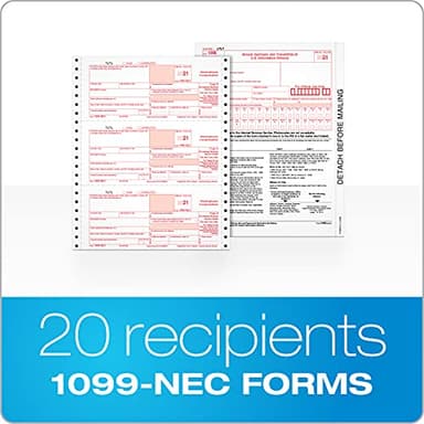 Adams 1099 NEC 3 Up 2021 Continuous Forms, 4 Part Carbonless Forms, for Pin Fed Dot Matrix Printers, with 3 1096, 20 Pack (TXA2299-NEC21) - Image 2