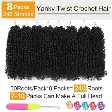 Aksice Pre-looped Yanky Twist Crochet Hair 8 Inch 8 Packs Bohemian Passion Twist Spring Mini Twist Crochet Hair for Black Women Boho Crochet Braids Synthetic (1B#) - Image 4