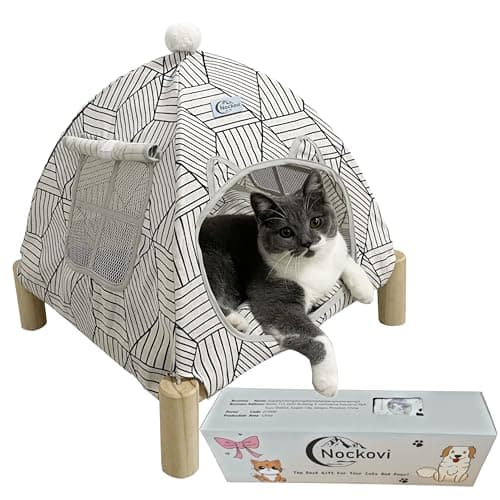 Nockovi 2-in-1 Elevated Cat Tent Cat House, Quick Assembly and Disassembly, Portable Indoor/Outdoor Cute Cat Bed Cave-White Diamond Pattern - Image 1