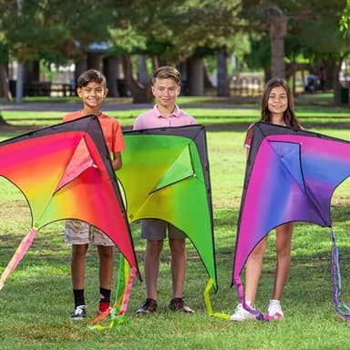 JOYIN 3 Packs Large Delta Kite Red, Green and Purple, Easy to Fly Huge for Kids and Adults with 262.5ft String, Large Delta Beach Kite for Outdoor Games and Activities - Image 2