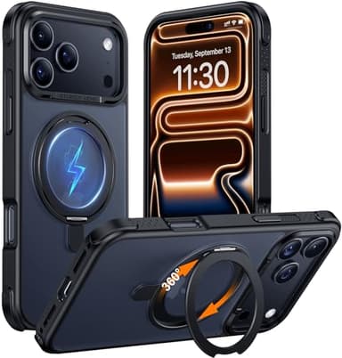 Temdan Designed for iPhone 17 Pro Max Case,[with 360°Rotatable Invisible Magnetic O-Ring Stand][Military Grade Shockproof][Compatible with MagSafe] Anti-Slip Translucent Matte Phone Case 6.9" 2025 - Image 1