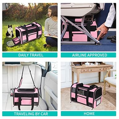 CUSSIOU Cat Carrier Pet Carrier Airline Approved for Small Dogs Medium Cats Puppies 15 Lbs Dog Carrier with Reflective Strip, Collapsible Soft Sided Cat Travel Carriers - Pink - Image 6