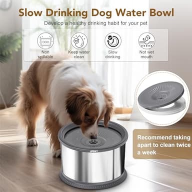 UPSKY 6.5L Dog Water Bowl,1.6 Gallon Super Large Capacity No Spill Dog Water Bowl,Stainless Steel Spill Proof Slow Water Feeder,No Splash Water Bowl with Anti-Slip Mat for Messy Drinkers Grey - Image 4