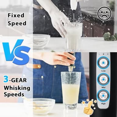 Sakgos Milk Frother Rechargeable Handheld-Electric Whisk 3 Speed Adjustable, Frother Wand Coffee with 3 Stainless Whisks, Electric Foam Maker, Drink Mixer Blender for Latte Cappuccino Matcha Egg - Image 7