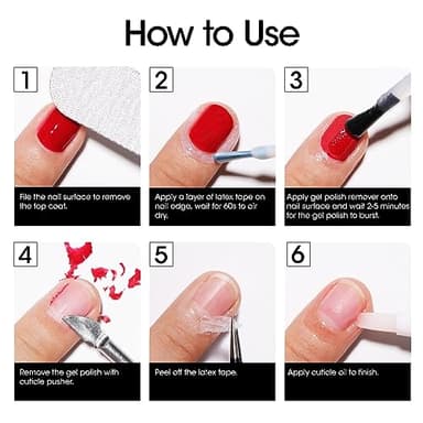 Gellen Gel Polish Remover Kit - Gel Nail Polish Remover with Latex Tape Peel Off Liquid and Manicure Tools, Quick & Easy Gel Polish Remover in 2-5 minutes, No Damage to Nails - Image 7