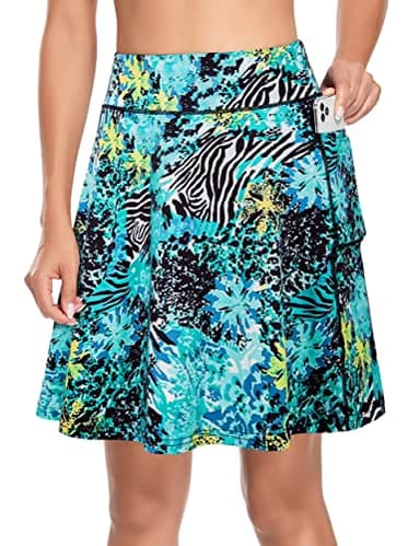 KORALHY Long Skirts for Women, Athletic Skirt 20" Knee Length Golf Skorts Summer Skirts High Waisted Tennis Skirts with Pockets Perfect for Running Training Leopard Floral Medium - Image 3