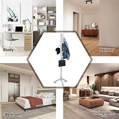 Haddockway Wooden Coat Rack Stand with 8 Hooks New Zealand Pine 3 Adjustable Coat Standing Tree Easy Assembly for Coats, Hats, Scarves and Handbags for Entryway, Hallway, Bedroom, Office - Image 7