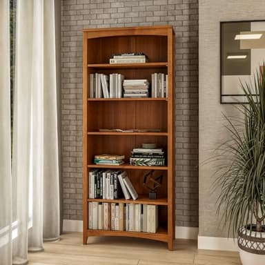 Camaflexi Shaker Style 6 Shelf Bookcase / Solid Wood / 72 inch Tall / Adjustable Shelving / Closed Back / Display Bookshelf for Living Room, Bedroom, Home and Office, Cherry - Image 2