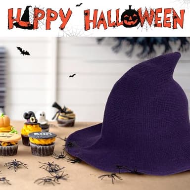 Edoneery Halloween Witch Hat for Women Wide Brim Foldable Pointed Cap for Halloween Party Costume Accessory - Image 5