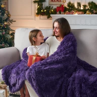 GONAAP Fuzzy Faux Fur Throw Blanket Queen Size Purple Super Soft Cozy Plush Fuzzy Shaggy Blanket for Couch Sofa Bed (Purple, Queen(90"x90")) - Image 4