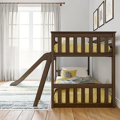 Max & Lily Twin Over Twin Low Bunk with Slide and Ladder, Wooden Bunk beds with 14” Safety Guardrail for Kids, Toddlers, Boys, Girls, Teens, Bedroom Furniture, Walnut - Image 6