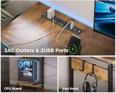 Casaottima 53'' L Shaped Desk with Drawers, Reversible Computer Desk with Storage, Gaming Table with Power Outlets, USB Ports, PC Case Shelf, Corner Desk for Home Office, Easy Assembly, Vintage - Image 7