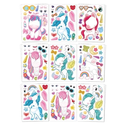 Aowplc 30 Sheets Make a Unicorn Stickers for Kids Party Favors, Birthday Decorations & Craft Activities - Image 1