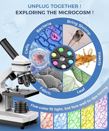 PalliPartners Compound Microscope for Adults & Kids - 100X-2000X High-Power Biological Microscope for Students, School Lab & Home Education, with Slides Set & Phone Adapter (White) - Image 2