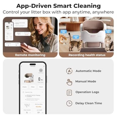 KITPLUS Self Cleaning Litter Box, Automatic Cat Litter Box with APP Control, Odor-Free Waste Disposal Includes Trash Bags, Large Waste Bin, Open-Top, for Multiple Cats - Image 5