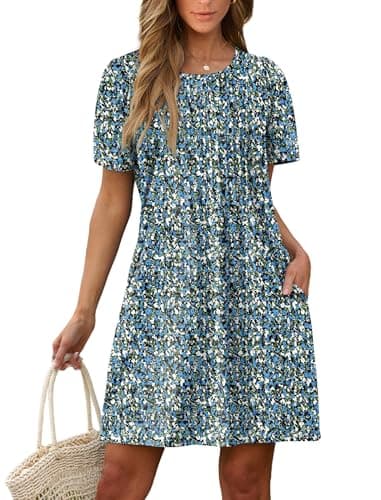 Dresses for Women Summer A Line Colorful Short Sleeve Keen Length T Shirts Cover Up Sundress L - Image 1