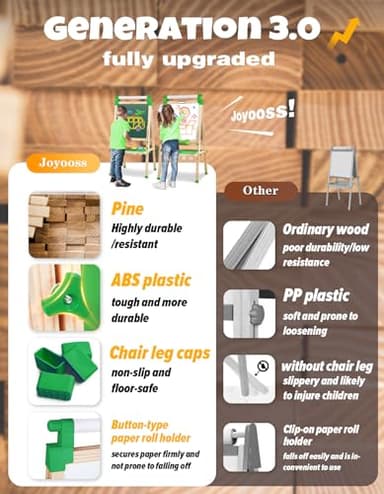 JOYOOSS Easel for Kids - Adjustable Wooden Art Easel with Paper Roll,Magnetic Double Sided Dry Erase Board,Outdoor Easel for Toddlers,Green - Image 3