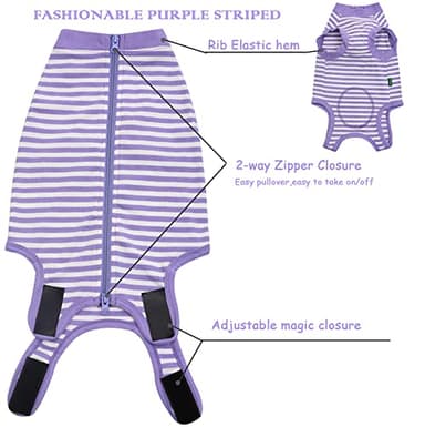 Sychien Dog Recovery Suit Medium,Female Spay Male Surgery Recovery Shirt,Soft Combed Cotton Surgical Puppy Suit,M Purple-White Striped - Image 5