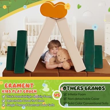 Erament 18PCS Modular Kids Play Couch - Junlge Theme Toddler Couch Building Fort, Convertible Sofa Multifunctional Kids Sofa, Toddler Baby Playroom/Bedroom Furniture for Playing, Sleeping - Image 7