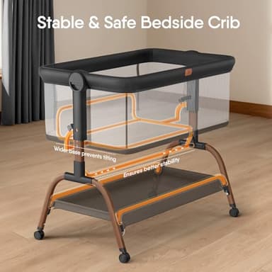 Baby Bassinet Bedside Crib, 3-in-1 Baby Bassinet Bedside Sleeper with Mattress and Soft, Breathable Sheet, Full-Mesh Sides, 6-Height Adjustable, Stable and Secure Crib for Newborns - Image 5