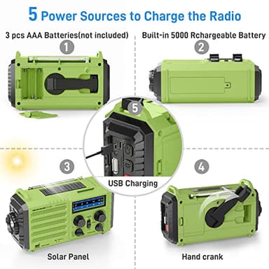 NOAA Weather Radio, Emergency Hand Crank Radio with Solar Charger, Portable Battery Operated AM FM Shortwave Radio with LED Flashlight, USB Charger, Earbud Jack, SOS Alert for Home Survival Hurricane - Image 4