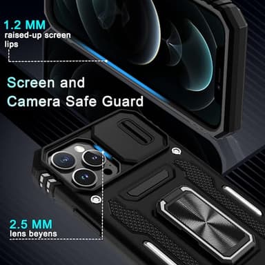 DEERLAMN Case for iPhone 13 Pro Max with Slide Camera Cover+Screen Protector(1 Pack),Rotated Ring Kickstand Military Grade Shockproof Protective Cover 6.7 Inch-Black - Image 5