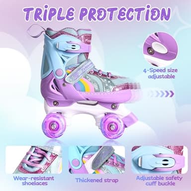 Fotoumgl Roller Skates for Kids Girls Boys, 4 Size Adjustable Rainbow Toddler Rollerskates with 8 Full Light up Wheels, Safe and Fun for Children Beginners, Outdoor Indoor Sports - Image 2