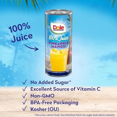 Dole 100% Pineapple Mango Juice, No Added Sugar, Excellent Source of Vitamin C, 100% Fruit Juice, Packaging May Vary, 8.0 Fl Oz (Pack of 24) - Image 3