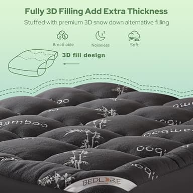 BEDLORE Queen Mattress Topper Viscose Derived from Bamboo, Thick Pillow Top Mattress Pad with Stretchable Pockets for 6-18 inches Mattress, Soft Mattress Topper for Back Pain Relief(Dark Gray) - Image 5