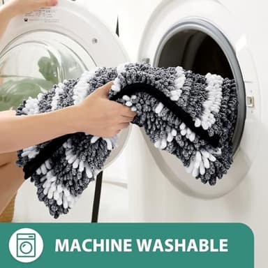 HOMEIDEAS Bathroom Rugs Sets 2 Piece, Cationic Dyed Chenille Extra Soft and Absorbent Non Slip Machine Washable Bath Mats (32"x20"+24"x17", Black) - Image 6