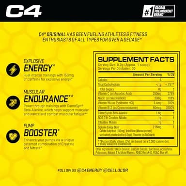 Cellucor C4 Original Pre Workout Powder Grape Sugar Free Preworkout Energy for Men & Women 150mg Caffeine + Beta Alanine + Creatine - 30 Servings (Packaging May Vary) - Image 3