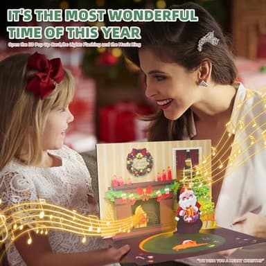 XTF2015 Christmas Card 3D Pop Up Christmas Greeting Cards with Music, Lighting LED Greeting Gift Card Fireplace with Envelope for Women Men Kids Husband Wife Mom Dad Daughter - Image 5