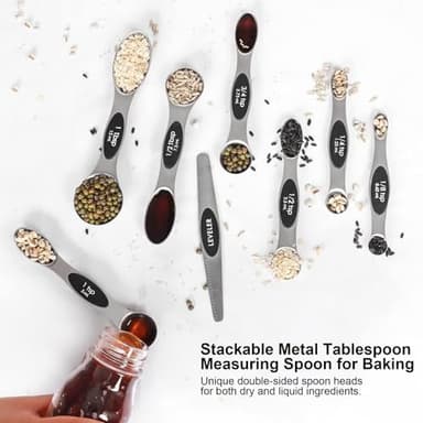 Magnetic Measuring Spoons Set Stainless Steel with Leveler, Stackable Metal Tablespoon Measure Spoon for Baking, Cups and Spoon Set Kitchen Gadgets Apartment Essentials Fits in Spice Jars - Image 5
