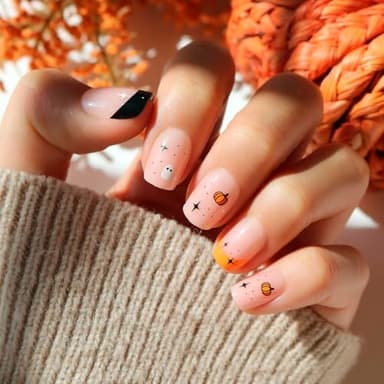 Glamnetic Press On Nails - Tiny Pumpkin | Short Squoval French Tip Fake Nails with Pumpkin Graphics & Glossy Finish, Salon Quality Halloween Nails | 15 Sizes - 30 Nail Kit with Glue - Image 1