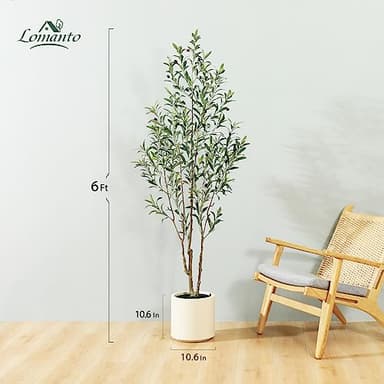 LOMANTO Artificial Olive Trees, 6 ft Tall Fake Olive Trees for Indoor, Faux Olive Silk Tree, Large Olive Plants with White Planter for Home Decor and Housewarming Gift, 1 Pack - Image 3