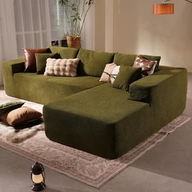 106" Cloud Sectional Couch with Chaise Lounge,L Shaped Modular Modern Sofa,Comfy Velvet Fluffy Couches with Deep Seat,No Assembly Required Couch for Living Room (Right,Cloudy Velvet,Green) - Image 1