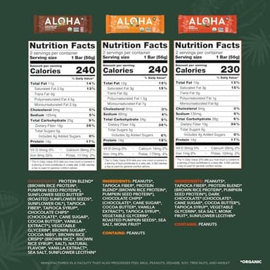 ALOHA Organic Plant Based Protein Bars - 3 Flavor Variety Pack - 12 Count, 1.98oz Bars - Vegan Snacks, Low Sugar, Gluten-Free, Low Carb, Paleo, Non-GMO, Stevia-Free, No Sugar Alcohol Sweeteners - Image 2