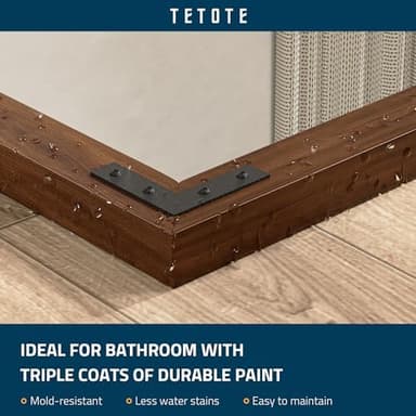 TETOTE 72 x 36 Walnut Wood Mirror for Bathroom Wall/Bedroom/Living Room/Entryway Farmhouse Rustic Bathroom Vanity Mirror Waterproof (Horizontal/Vertical Mounted - Image 4