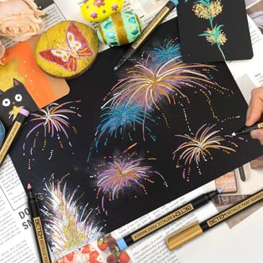 Betem Metallic Paint Markers, 10 Colors Acrylic Paint Markers for Black Paper, 2mm Medium Tips Metallic Glitter Pens for Scrapbooking, Rock Painting, Greeting Cards, Photo Albums, DIY Art Crafts - Image 4