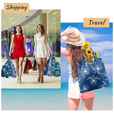 BeeGreen Sea Turtle Reusable Grocery Bags Large Tote Bag With Handles, Bulk Gift Foldable Shopping Bags for Women 6 Pack, Cute Cloth Bag, Heavy Duty, Washable For Beach, Holiday, Travel And Groceries​ - Image 7