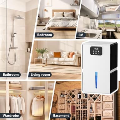ToLife Dehumidifiers for Home 95 OZ Water Tank with Auto-Off 1000 sq.ft Sleep Mode Portable Dehumidifier for Basement Bathroom Home RV Closet Room 7 Colors LED Light, White - Image 7
