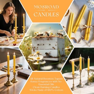 9-inch Beeswax Taper Candles, Natural Beeswax Long Candle Sticks, 10 Hours Burn Time, Smokeless & Dripless Taper Candle for Table Decor, Unscented Bee Wax Tapered Candles (8 Packs) - Image 5